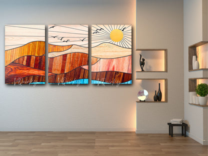 Boho Sunrise - Set Of 3 Nature Canvas Painting