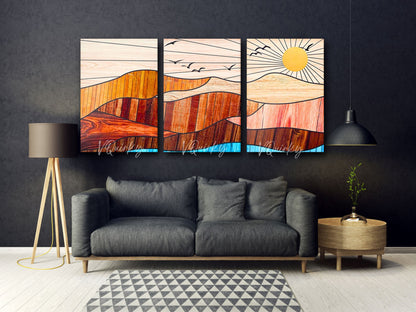 Boho Sunrise - Set Of 3 Nature Canvas Painting