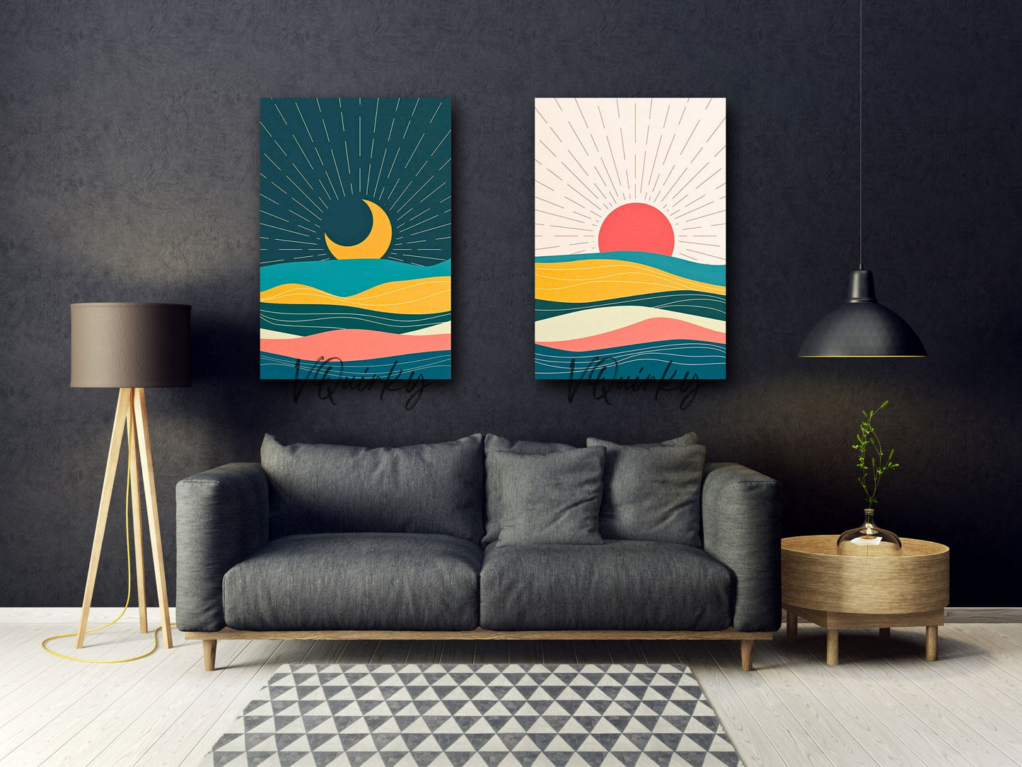 Boho Sun & Moon- Set Of 2 Canvas Painting