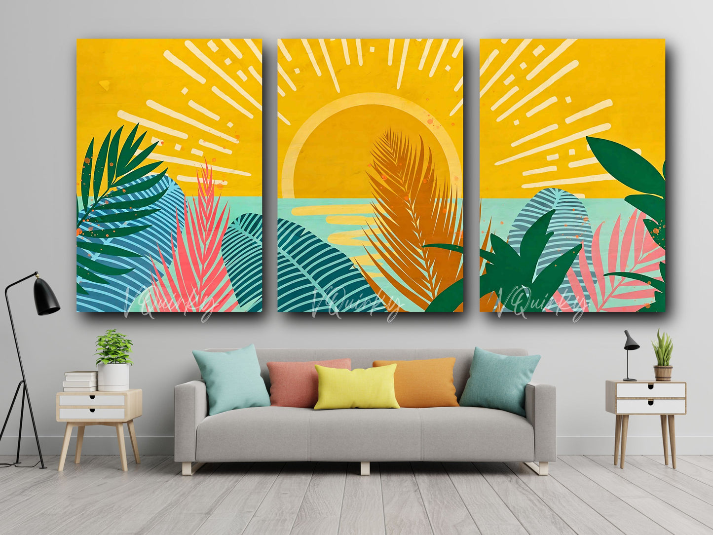 Boho Vibrant Sunrise - Set Of 3 Nature Canvas Painting