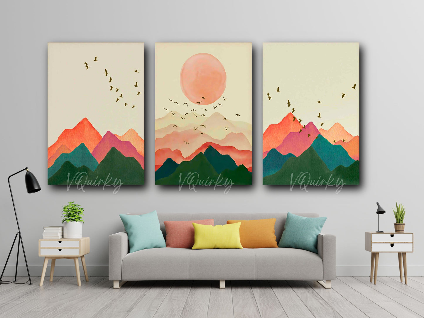 Boho Sunset - Set Of 3 Nature Canvas Painting