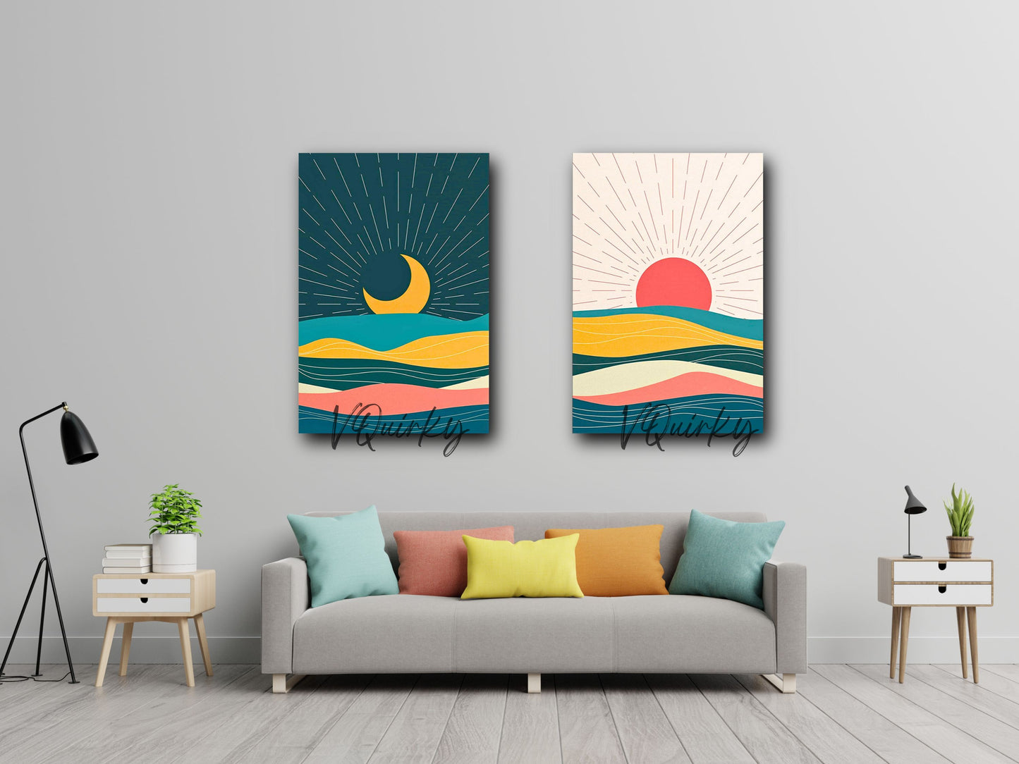 Boho Sun & Moon- Set Of 2 Canvas Painting