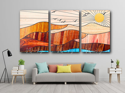 Boho Sunrise - Set Of 3 Nature Canvas Painting