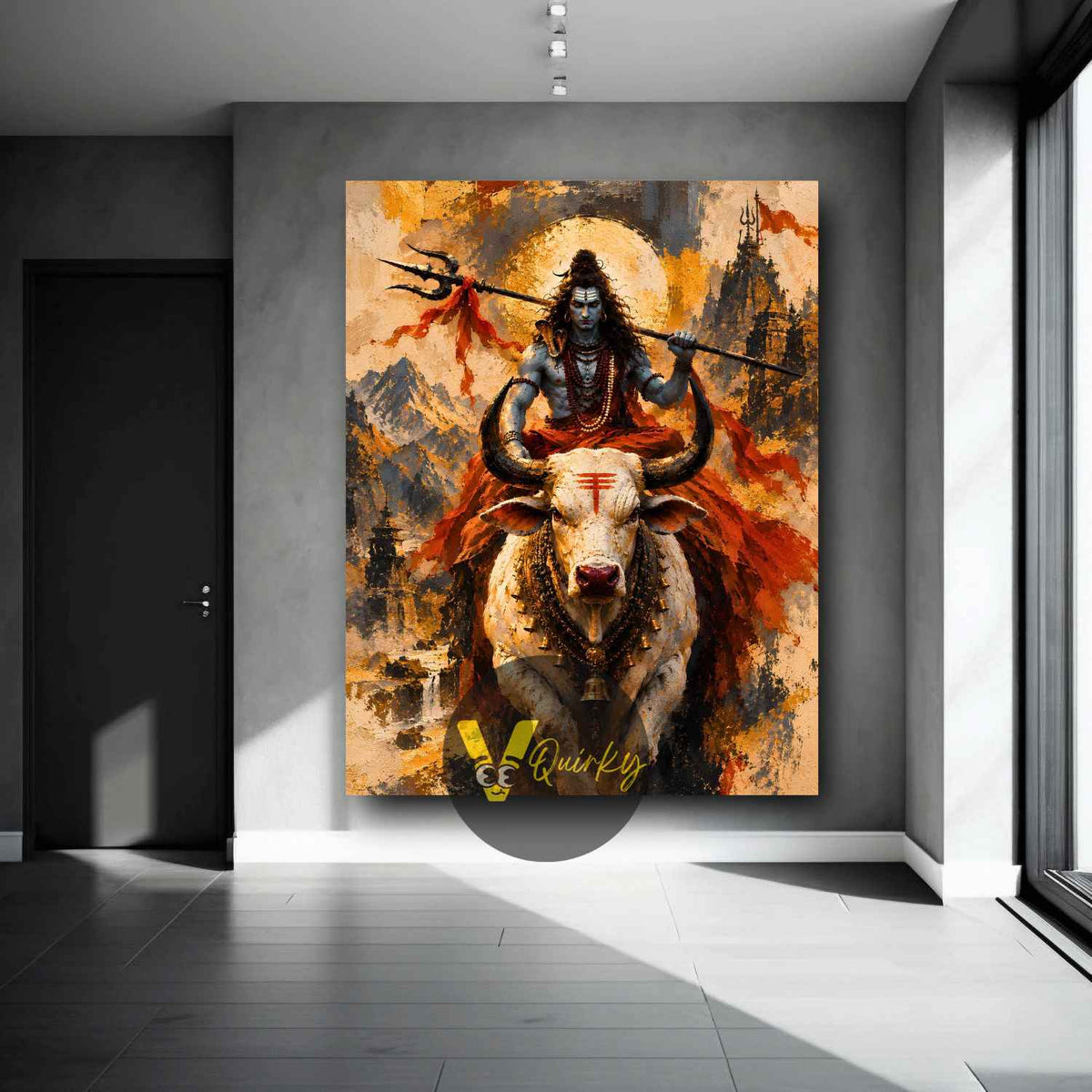 Har Har Mahadev (Shiv Ji) Riding Nandi Ji Vertical Canvas Painting