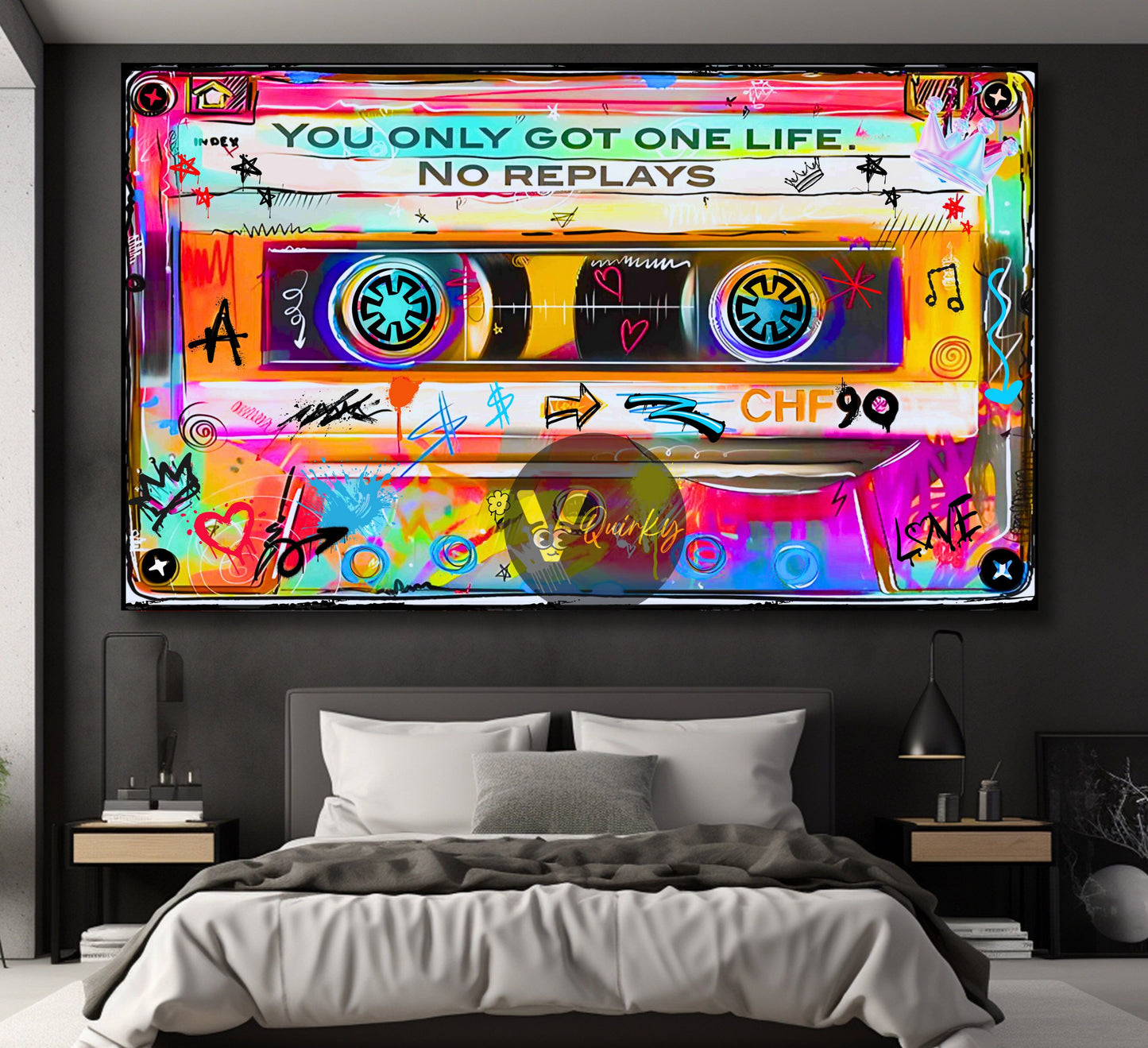 Cassette Tape Graffiti Canvas Painting