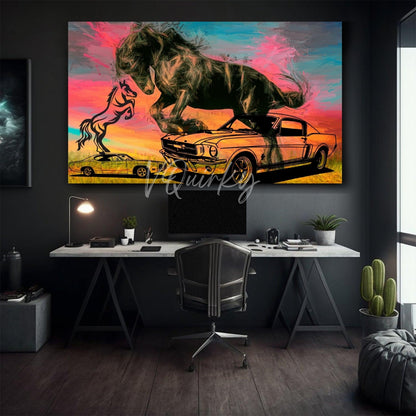 Mustang with Horse Horizontal Canvas Painting