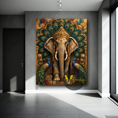 Elephant Peacock Vastu canvas painting product image, view 3