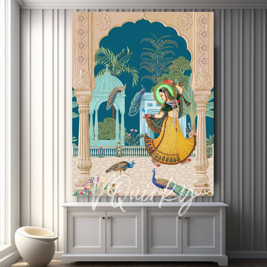 Mughal Lady Dancing with Nature Canvas Painting