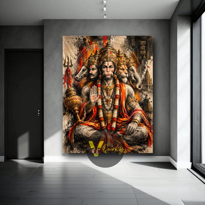 Panchmukhi Hanuman JI in Devotional Splendor Canvas Painting
