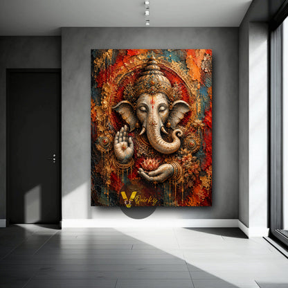 Ganesh Ji Textured 3D Vertical Canvas Painting