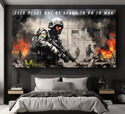 Soldier Seek Peace But Ready To Go To War Canvas Painting