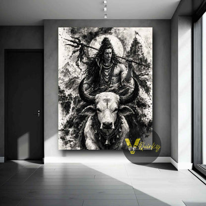 Har Har Mahadev (Shiv Ji) Nandi Ji Sketch Vertical Canvas Painting