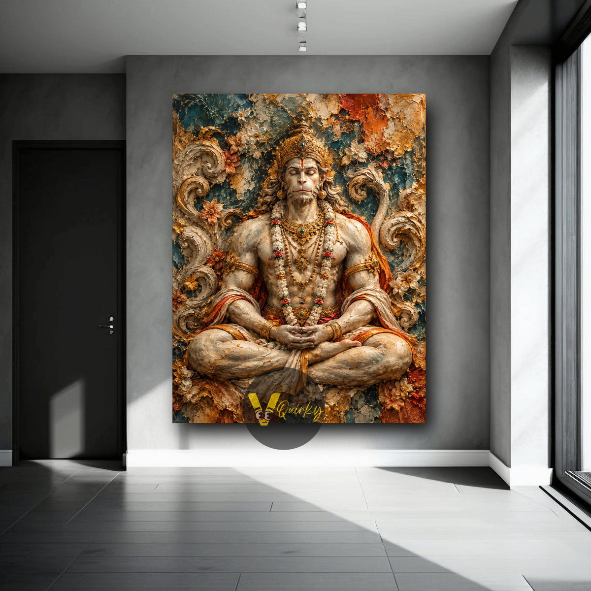 Meditating Hanuman Ji 3D Vertical Canvas Painting