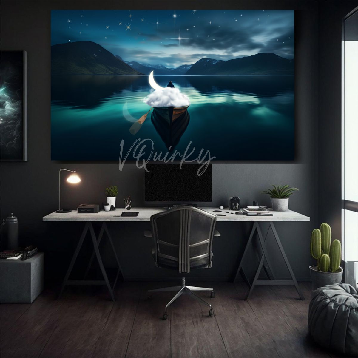 Moon Above Clouds Nature Canvas Painting