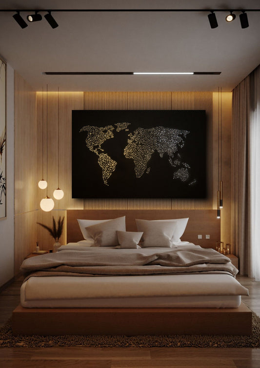 World Map Night View Canvas Painting