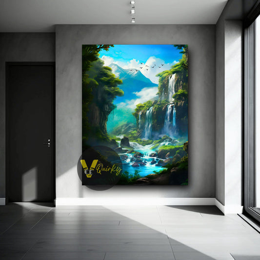 Waterfall Falling From The Mountains Vastu V2 Canvas Painting