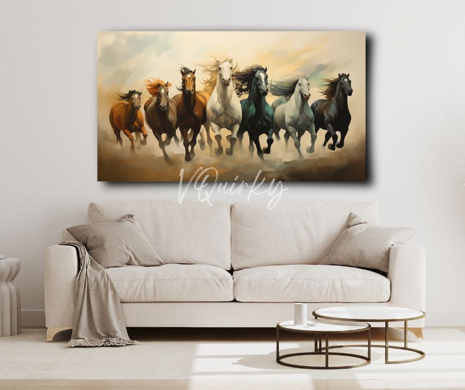 Seven Horses Running on Sand Vastu Canvas Painting