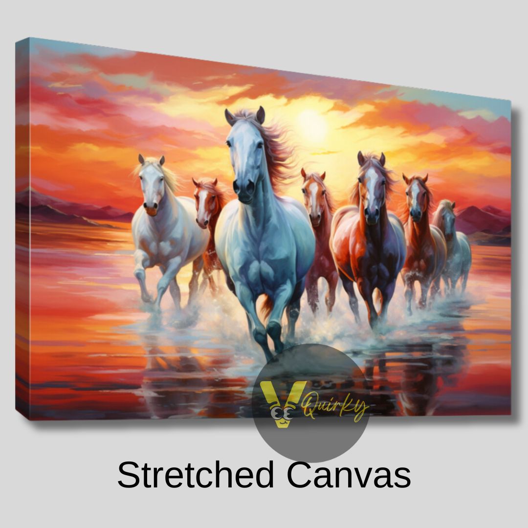 Seven Horses Running on Water Vastu Canvas Painting