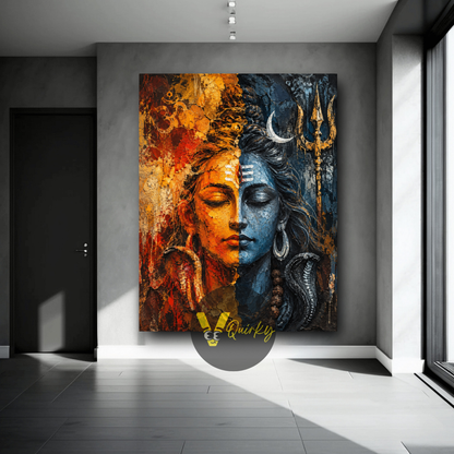 Shiva  Fire and Moonlight Vertical Canvas Painting