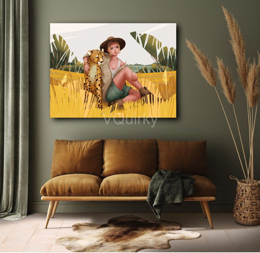 Nature Girl With Panther Canvas Painting