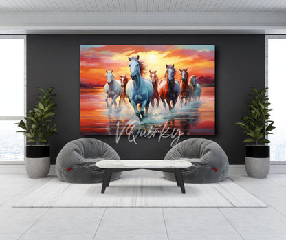 Seven Horses Running on Water Vastu Canvas Painting