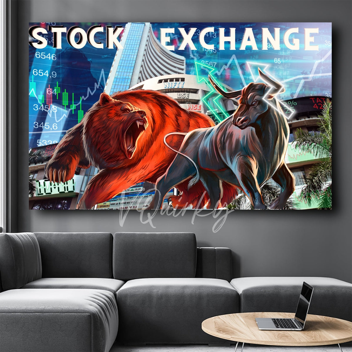 Bear And Bull H4 Stock Market Trading Canvas Painting