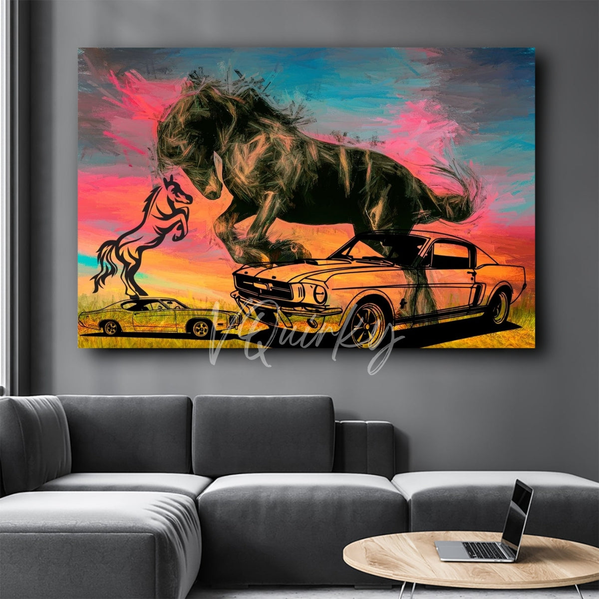 Mustang with Horse Horizontal Canvas Painting