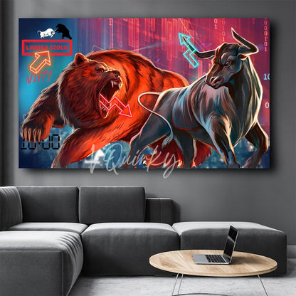 Bear And Bull H1 Stock Market Canvas Painting