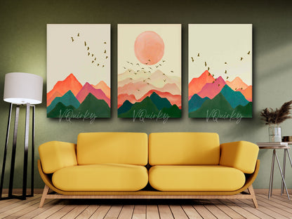 Boho Sunset - Set Of 3 Nature Canvas Painting