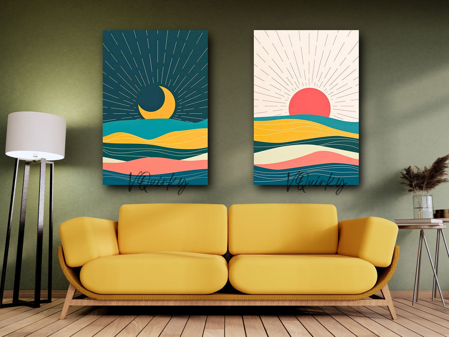 Boho Sun & Moon- Set Of 2 Canvas Painting