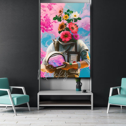 Flower Head Astronaut Canvas Painting