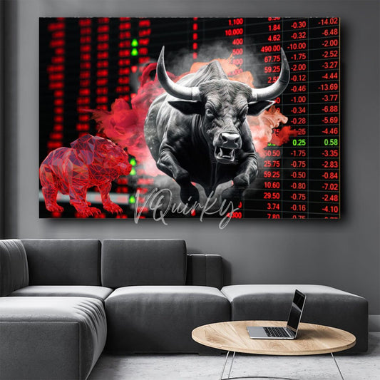 Big Bull Breaking Bear Trend H9 Stock Market Trading Canvas Painting