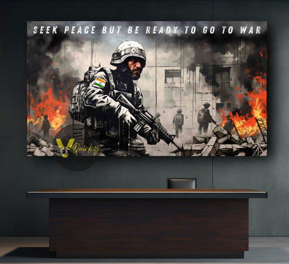 Soldier Seek Peace But Ready To Go To War Canvas Painting