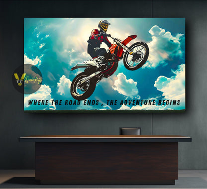 Biker Where The Road Ends The Adventure Begins Canvas Painting