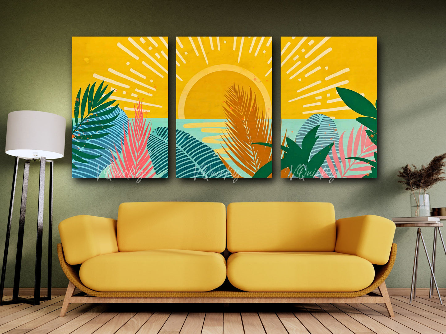 Boho Vibrant Sunrise - Set Of 3 Nature Canvas Painting