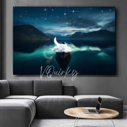 Moon Above Clouds Nature Canvas Painting