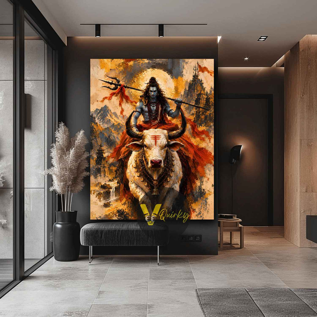 Har Har Mahadev (Shiv Ji) Riding Nandi Ji Vertical Canvas Painting