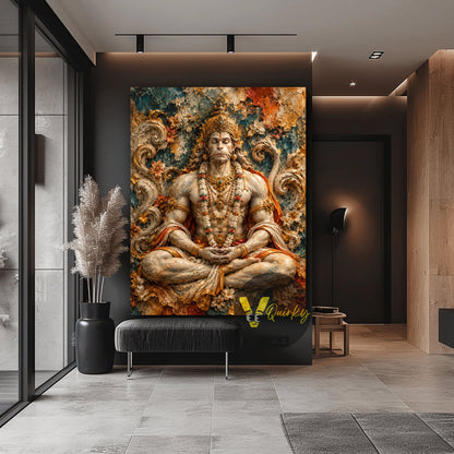 Meditating Hanuman Ji 3D Vertical Canvas Painting