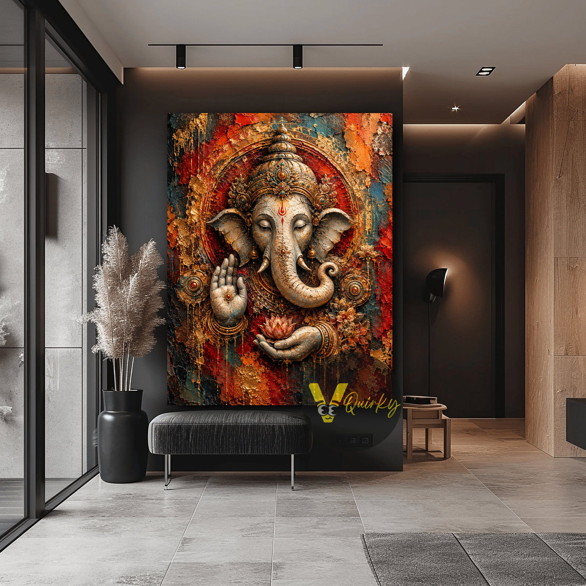 Ganesh Ji Textured 3D Vertical Canvas Painting