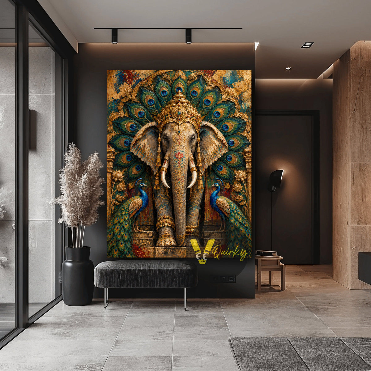 Elephant Peacock Vastu canvas wall art by VQuirky