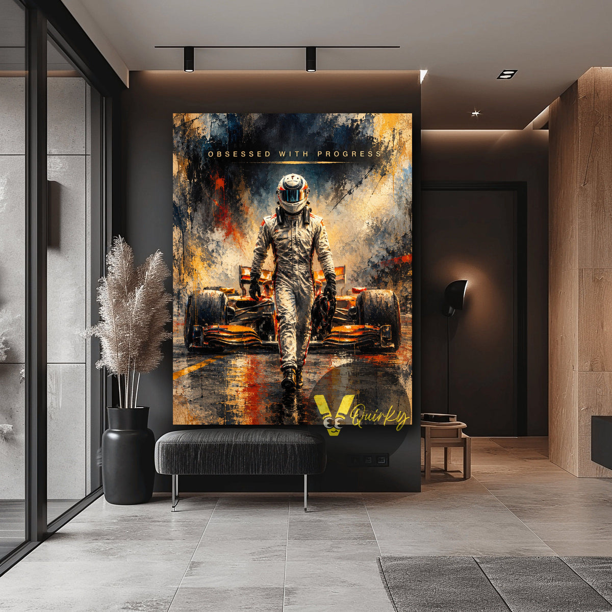Obsessed with Progress F1 Racer Vertical Canvas Painting