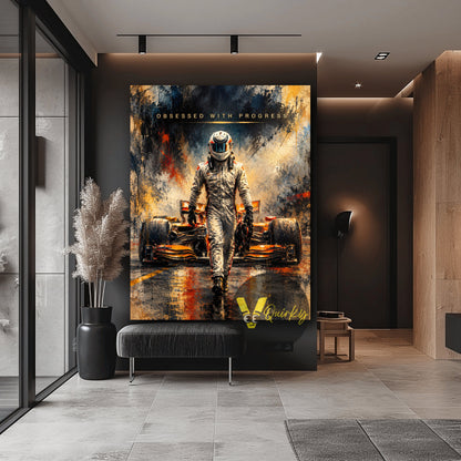 Obsessed with Progress F1 Racer Vertical Canvas Painting