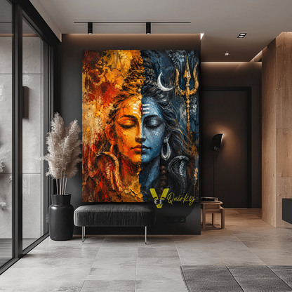Shiva  Fire and Moonlight Vertical Canvas Painting