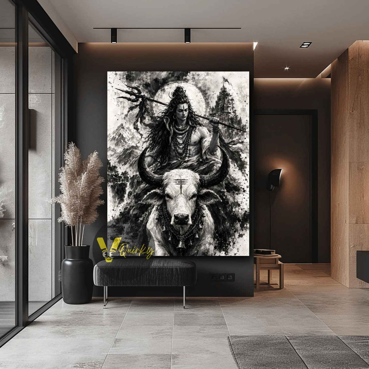 Har Har Mahadev (Shiv Ji) Nandi Ji Sketch Vertical Canvas Painting