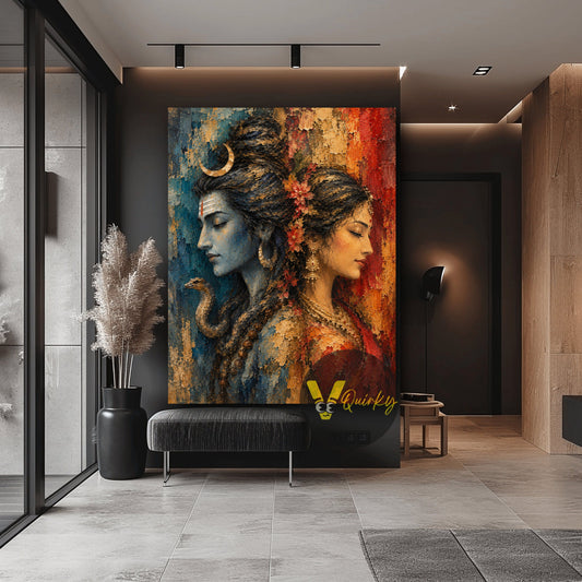 Shiva and Parvati Ji Textured canvas wall art by VQuirky