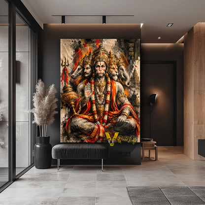 Panchmukhi Hanuman JI in Devotional Splendor Canvas Painting