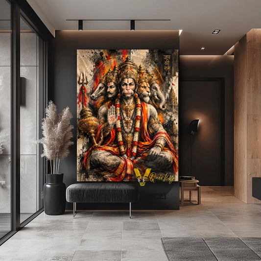 Panchmukhi Hanuman JI in Devotional Splendor canvas wall art by VQuirky