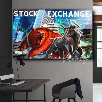 Bear And Bull H4 Stock Market Trading Canvas Painting