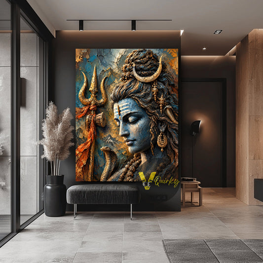 Textured Lord Shiva with Trident 3D canvas wall art by VQuirky