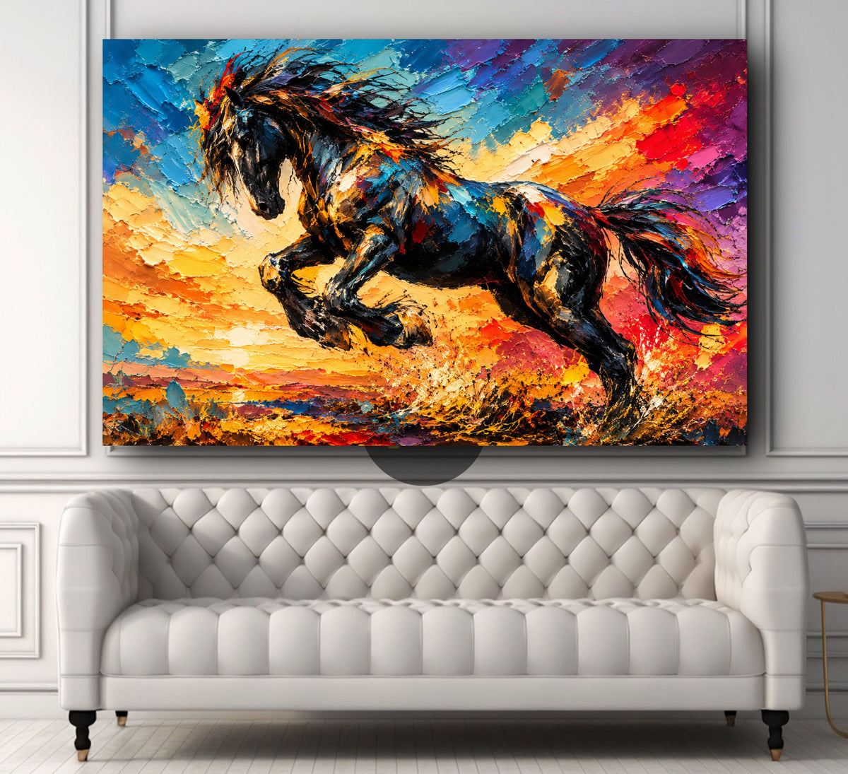 Black Horse Colorful Abstract Horizontal Canvas Painting